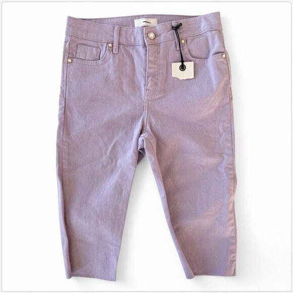 River Island Lavender Shimmer Stretch Denim Longline Shorts New NWT US 4 - Picture 1 of 5